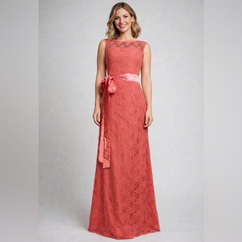 Long Coral Lace A-line Formal Prom Maxi Dress Size XS (2) Prom Wedding NWT #C
